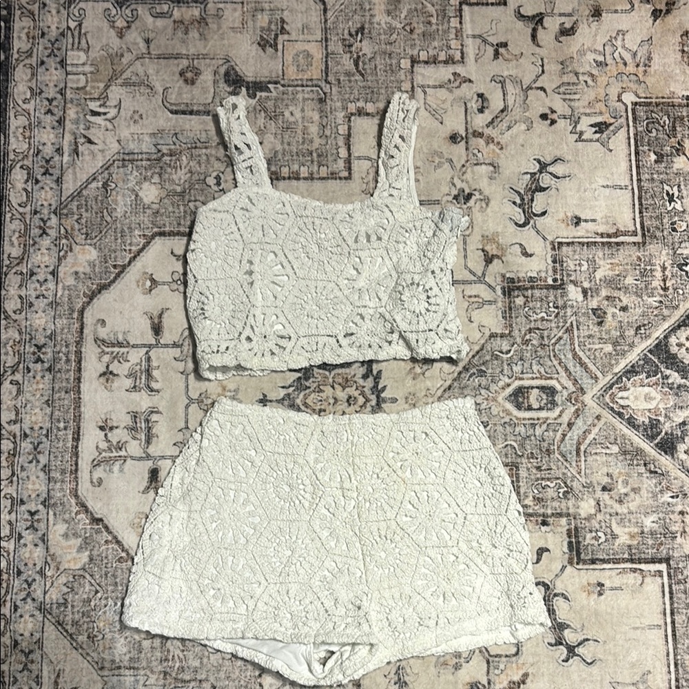 Crochet Lace Crop Top and Shorts Set